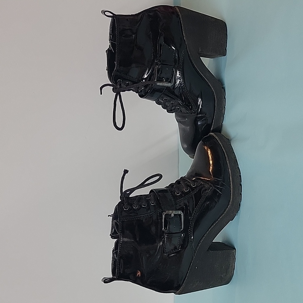 Material Girl Patent Leather Chunky Heel Booties Size European 40